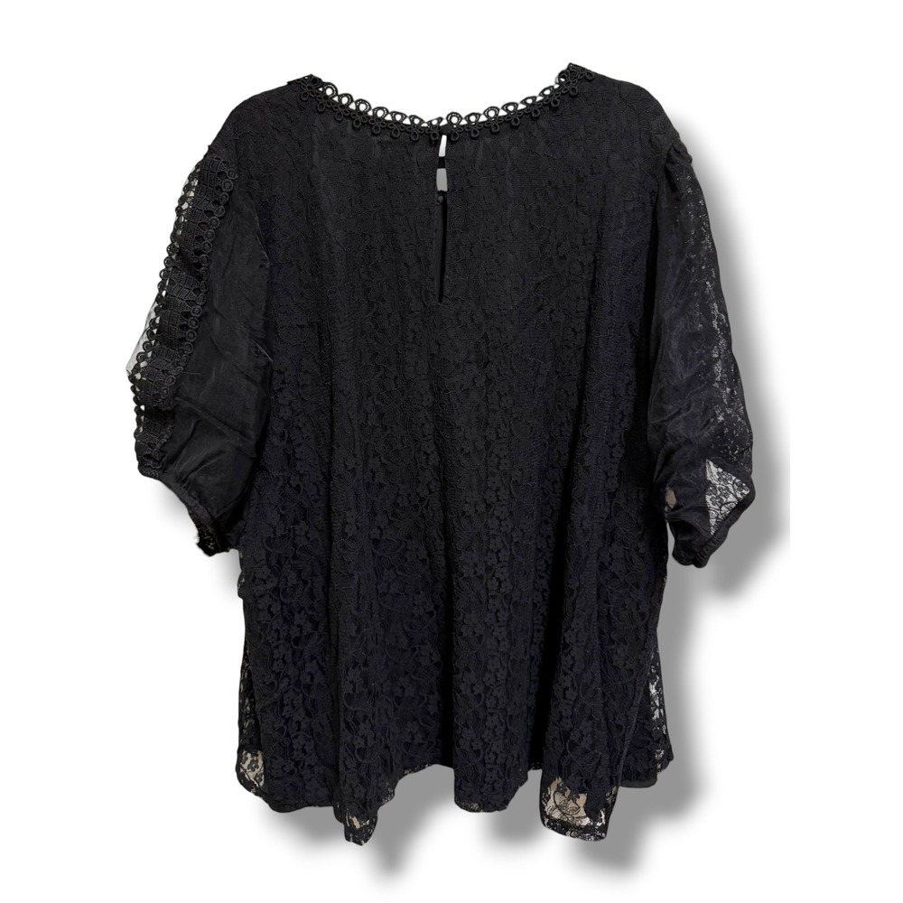 Torrid Black Lace Short Puff Sleeve Crochet Trim Blouse Top Plus Size 5 5X NEW - Picture 9 of 14